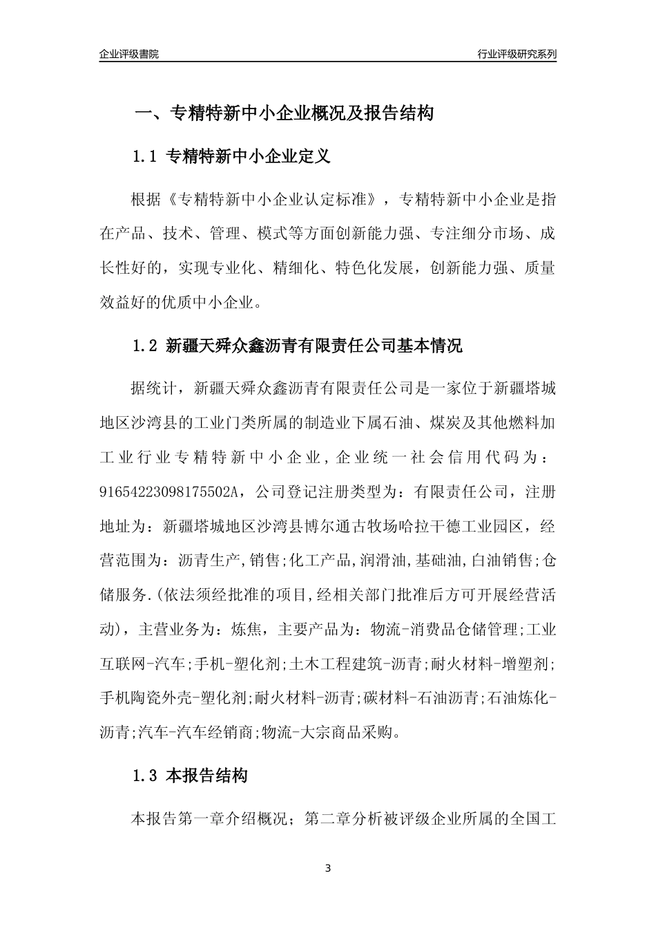 [专精特新]新疆天舜众鑫沥青有限责任公司行业竞争力评级分析报告(2023版)_第3页