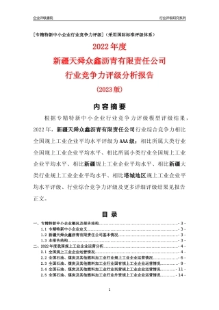 [专精特新]新疆天舜众鑫沥青有限责任公司行业竞争力评级分析报告(2023版)