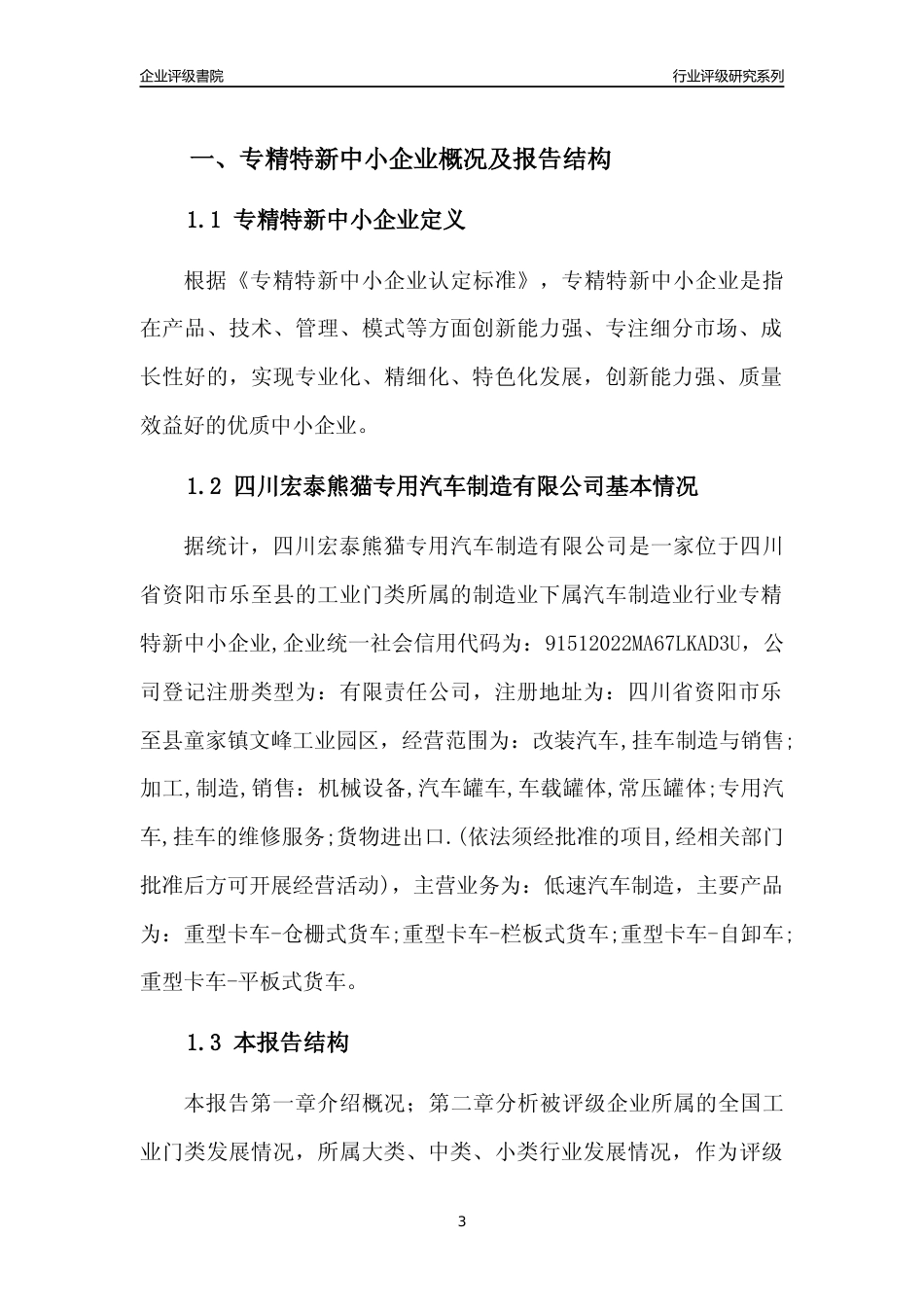 [专精特新]四川宏泰熊猫专用汽车制造有限公司行业竞争力评级分析报告(2023版)_第3页
