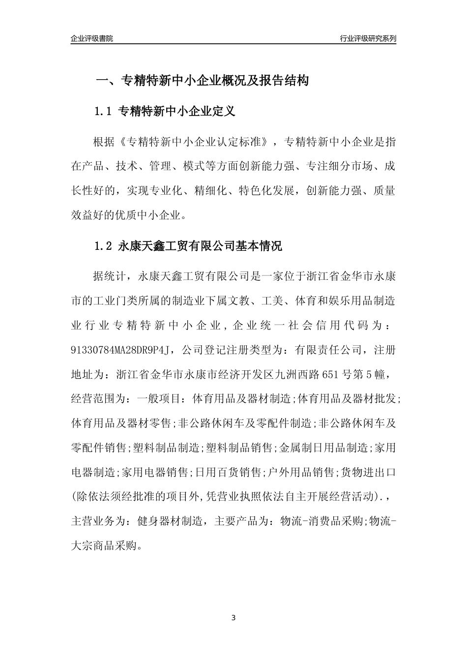 [专精特新]永康天鑫工贸有限公司行业竞争力评级分析报告(2023版)_第3页