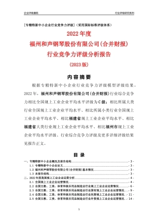 [专精特新]福州和声钢琴股份有限公司(合并财报)行业竞争力评级分析报告(2023版)