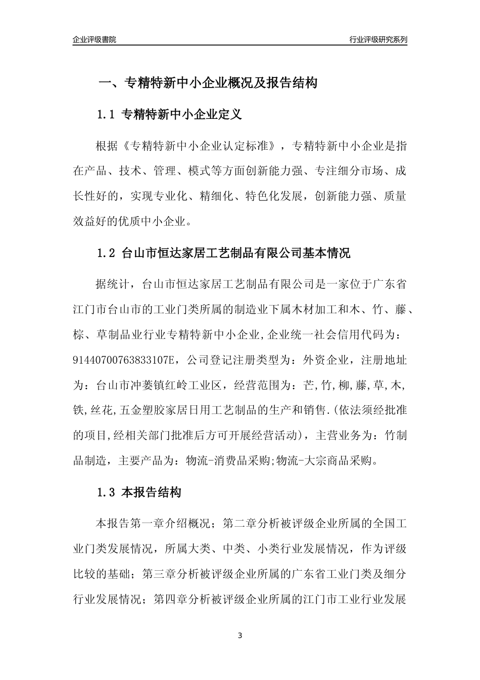 [专精特新]台山市恒达家居工艺制品有限公司行业竞争力评级分析报告(2023版)_第3页
