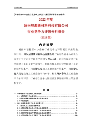 [专精特新]绍兴旭源新材料科技有限公司行业竞争力评级分析报告(2023版)