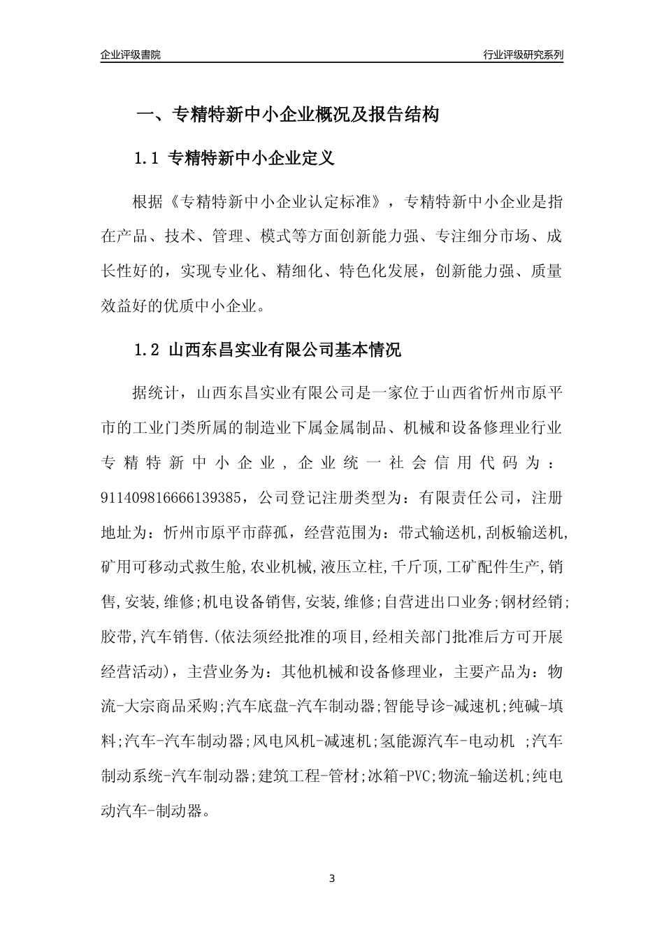 [专精特新]山西东昌实业有限公司行业竞争力评级分析报告(2023版)_第3页