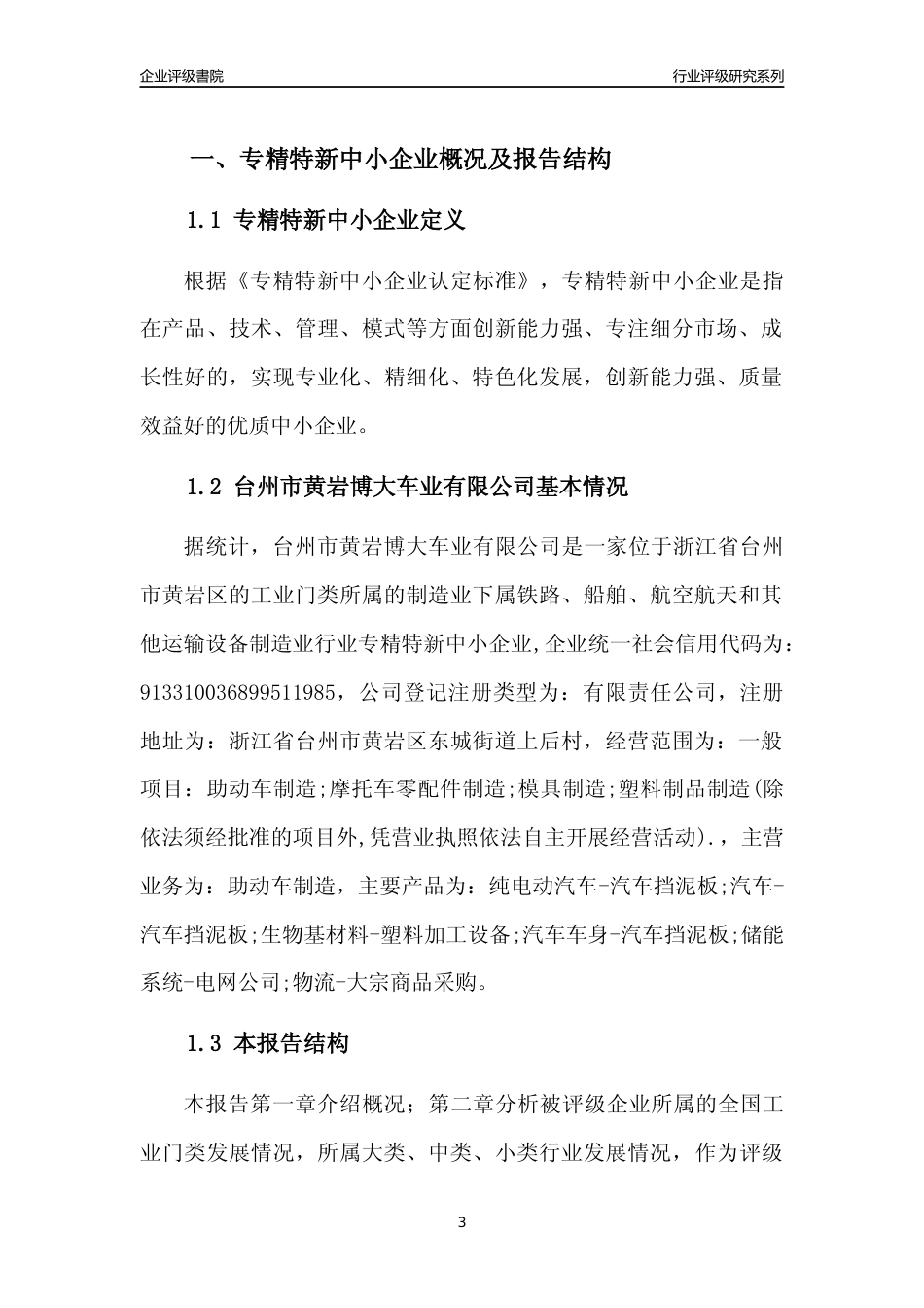 [专精特新]台州市黄岩博大车业有限公司行业竞争力评级分析报告(2023版)_第3页