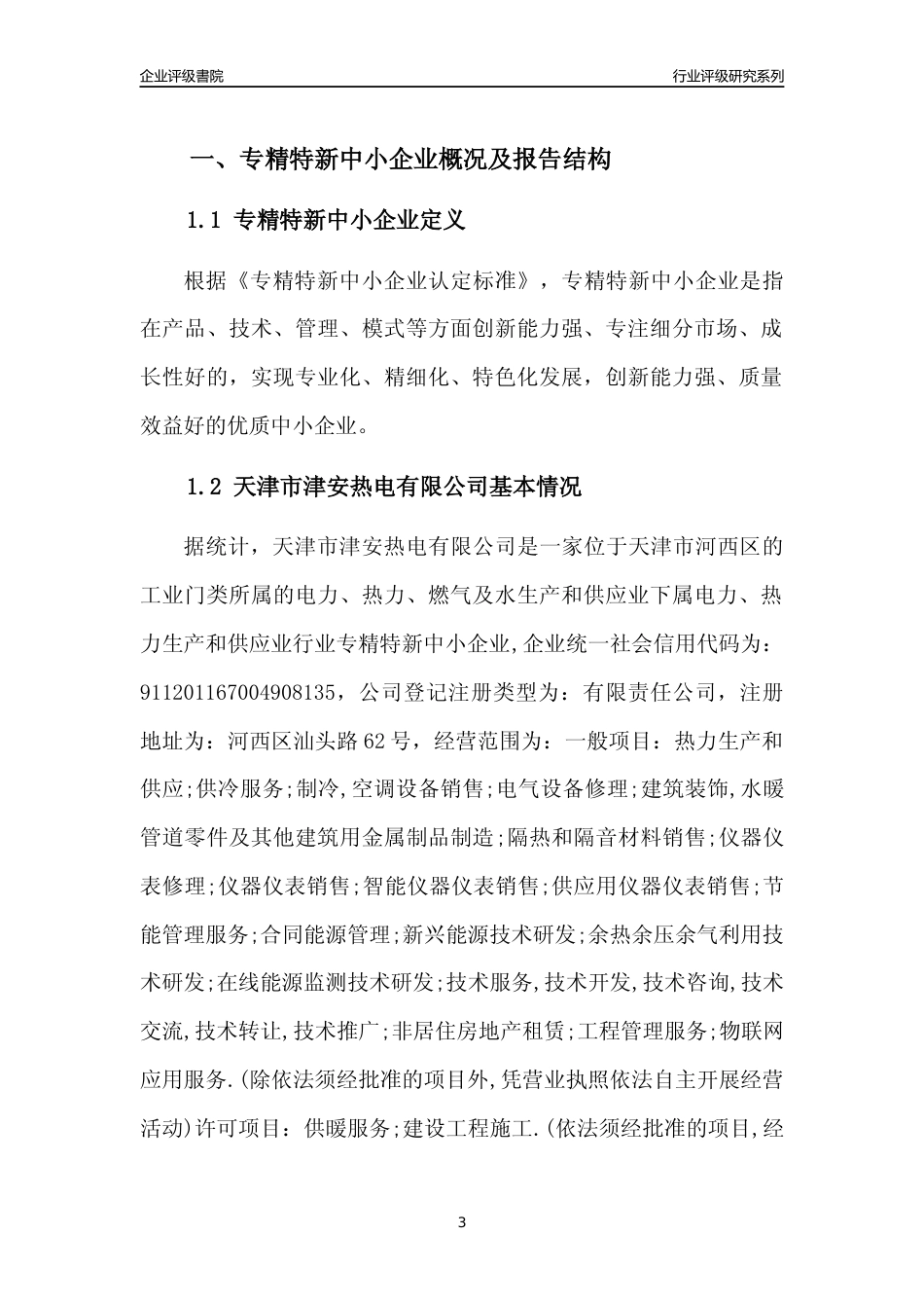 [专精特新]天津市津安热电有限公司行业竞争力评级分析报告(2023版)_第3页
