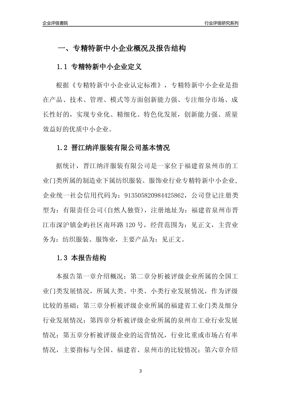 [专精特新]晋江纳洋服装有限公司行业竞争力评级分析报告(2023版)_第3页