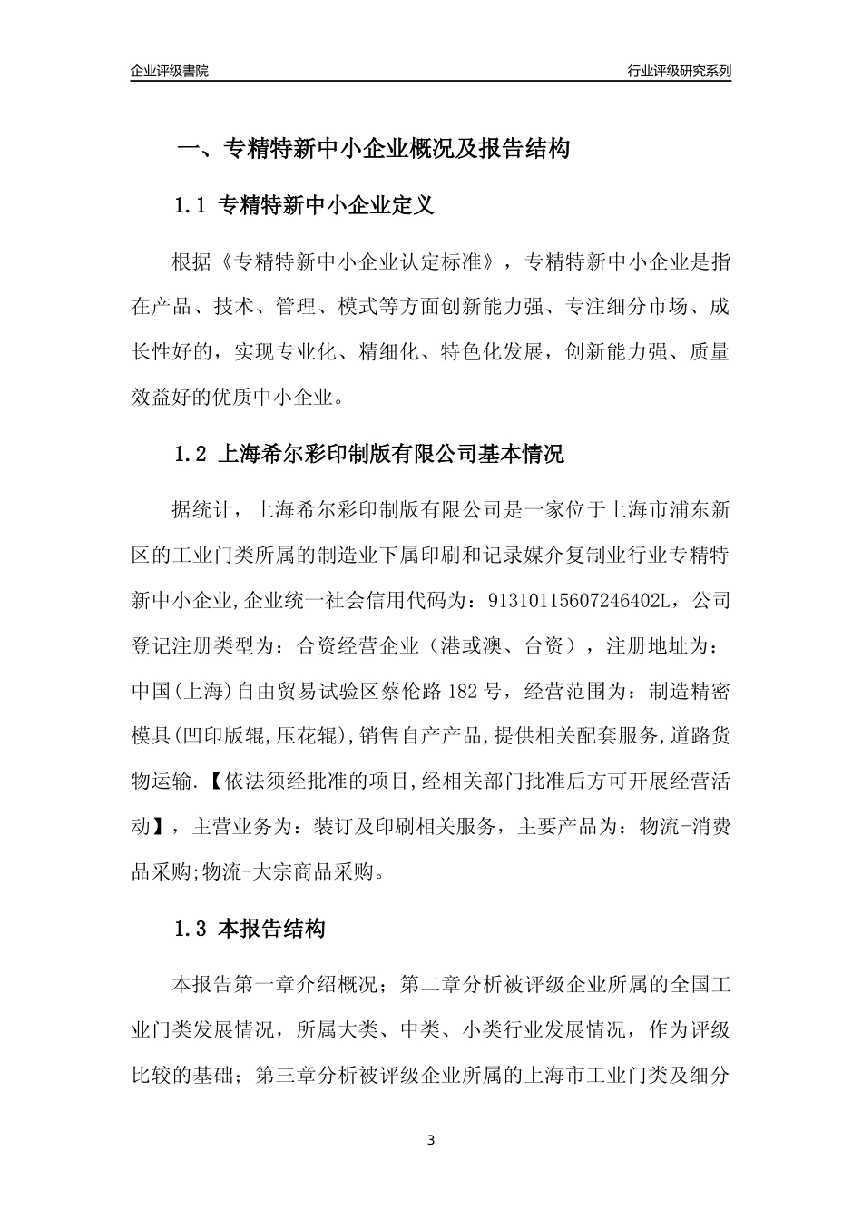 [专精特新]上海希尔彩印制版有限公司行业竞争力评级分析报告(2023版)_第3页