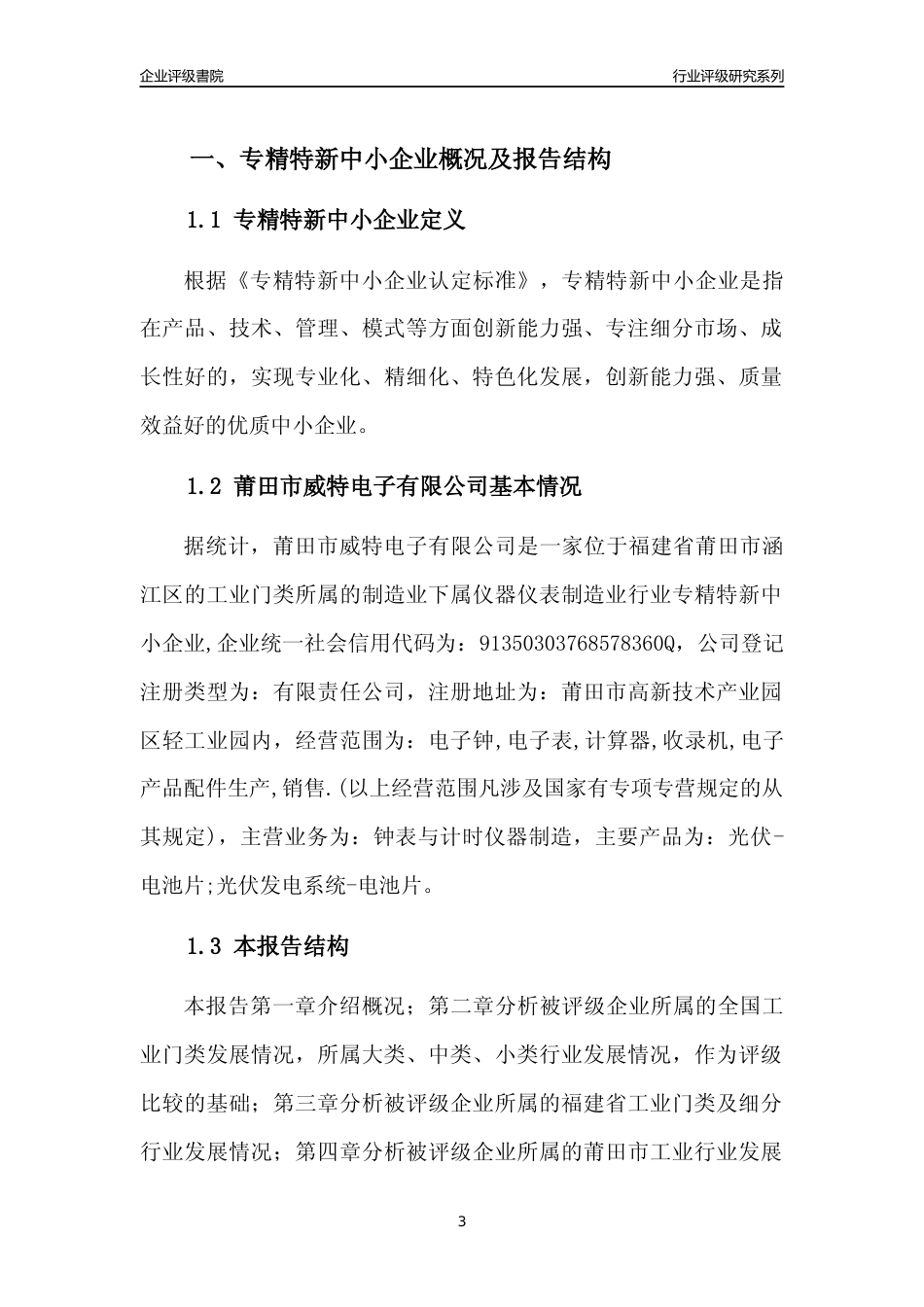 [专精特新]莆田市威特电子有限公司行业竞争力评级分析报告(2023版)_第3页
