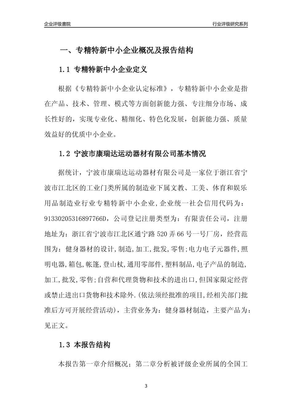 [专精特新]宁波市康瑞达运动器材有限公司行业竞争力评级分析报告(2023版)_第3页