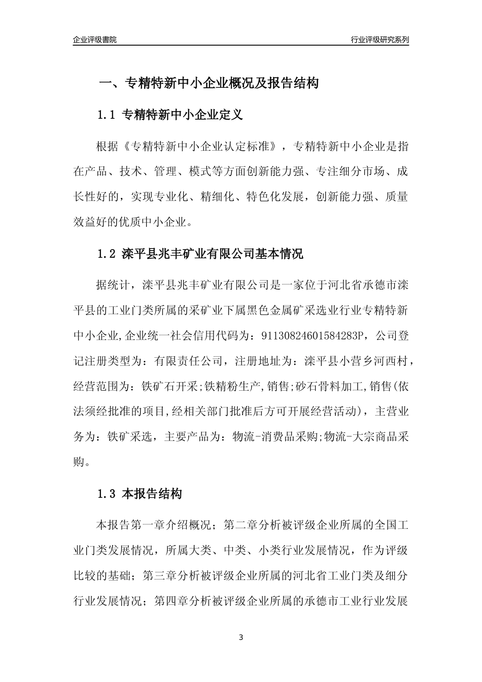 [专精特新]滦平县兆丰矿业有限公司行业竞争力评级分析报告(2023版)_第3页