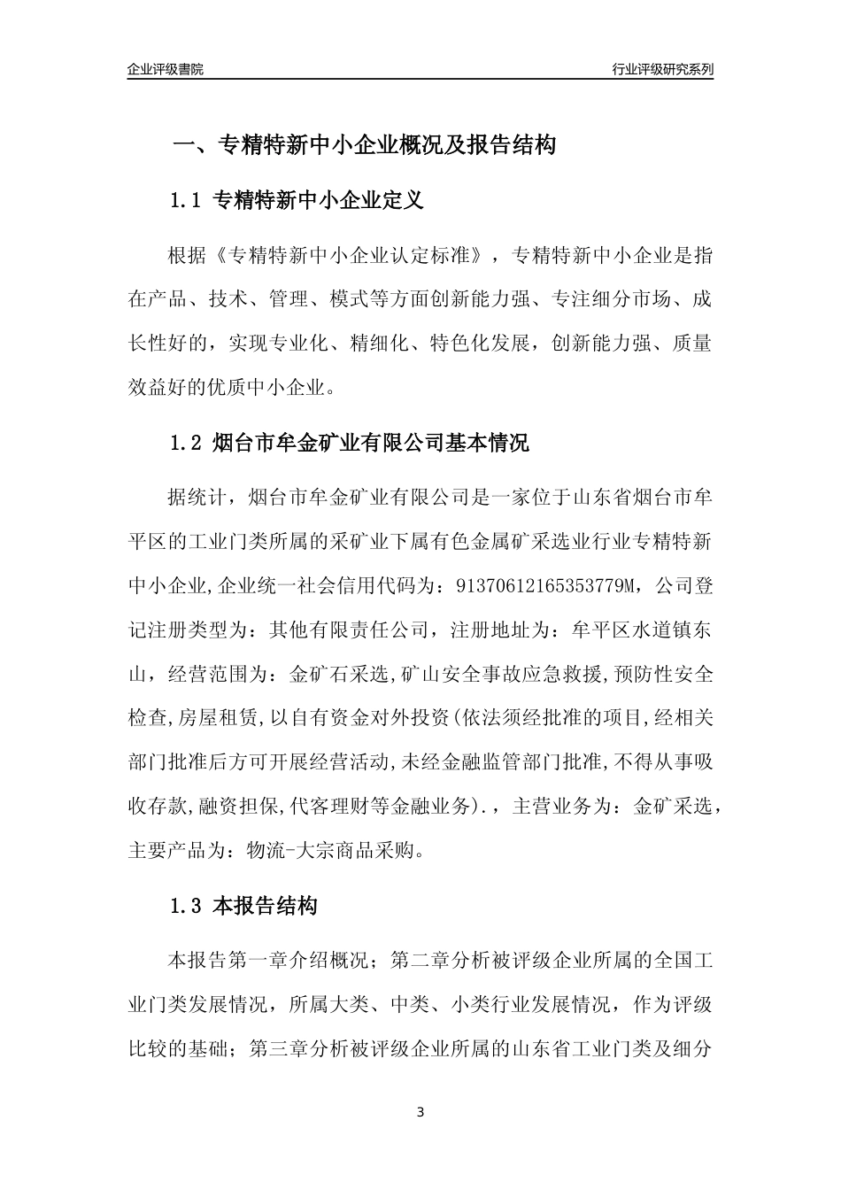 [专精特新]烟台市牟金矿业有限公司行业竞争力评级分析报告(2023版)_第3页