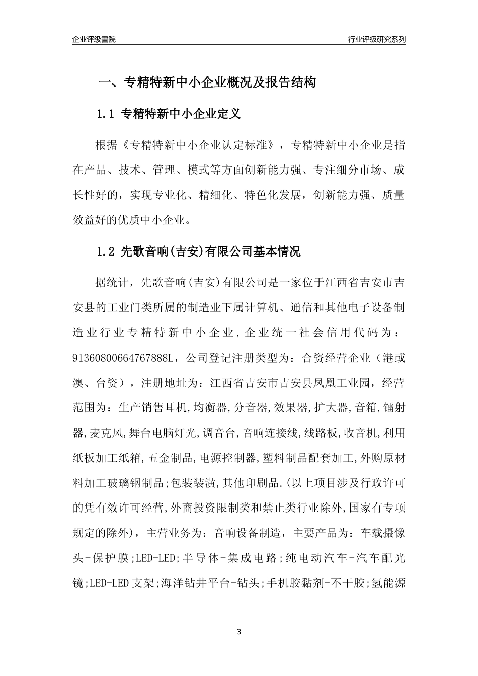 [专精特新]先歌音响(吉安)有限公司行业竞争力评级分析报告(2023版)_第3页