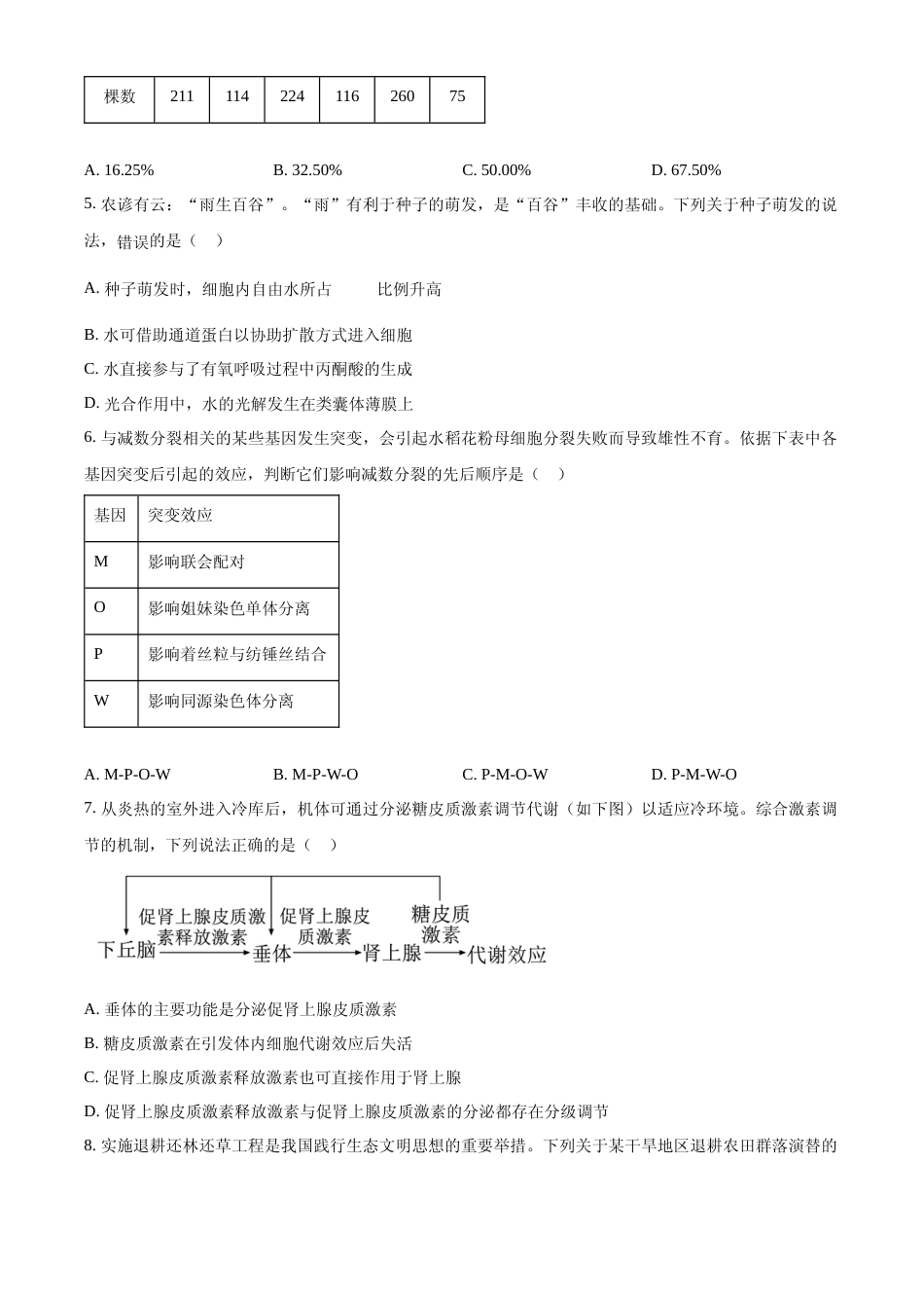 [高考真题]2024年高考生物真题(江西自主命题)真题_第2页