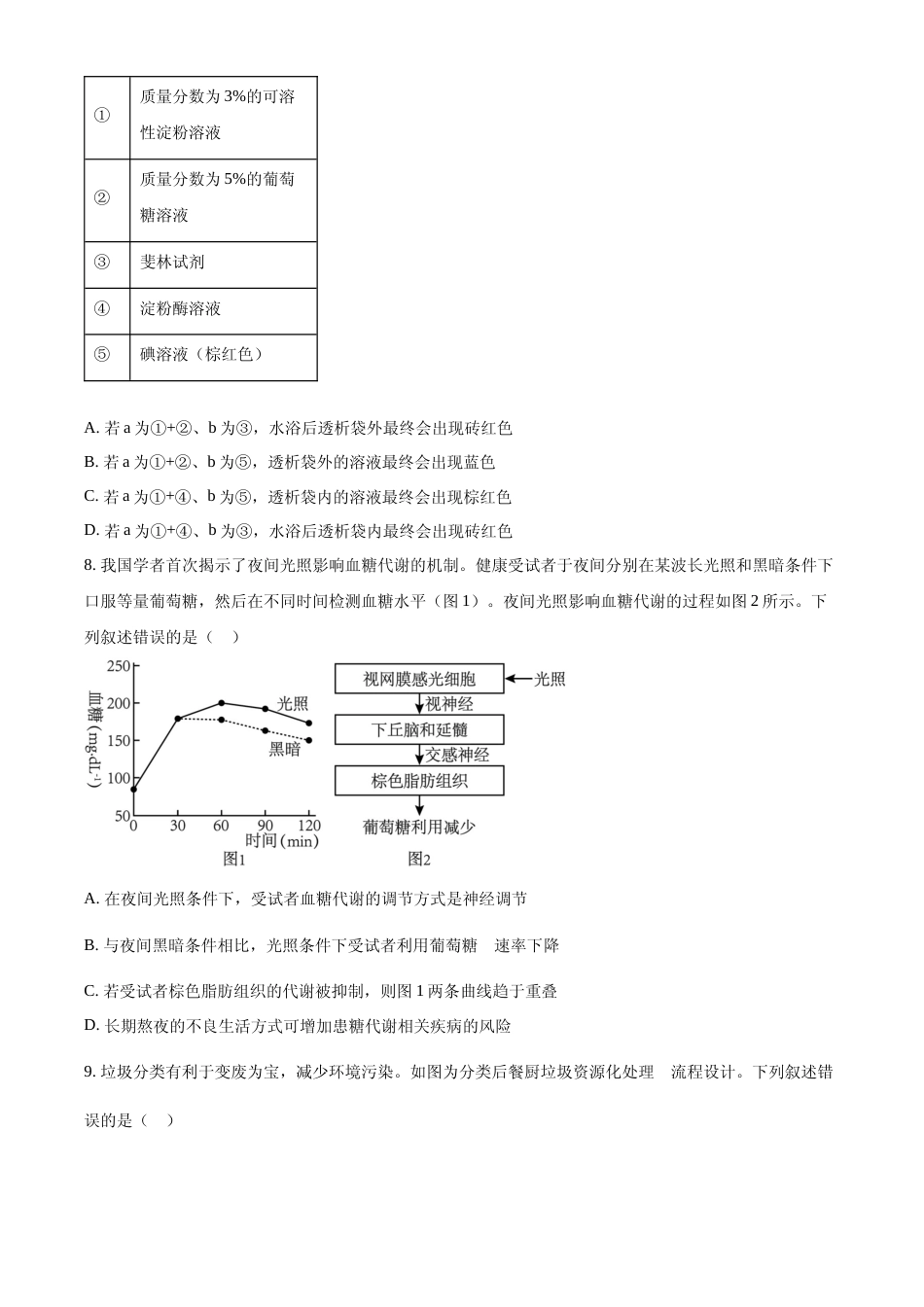[高考真题]2023年高考生物真题(重庆自主命题)真题_第3页