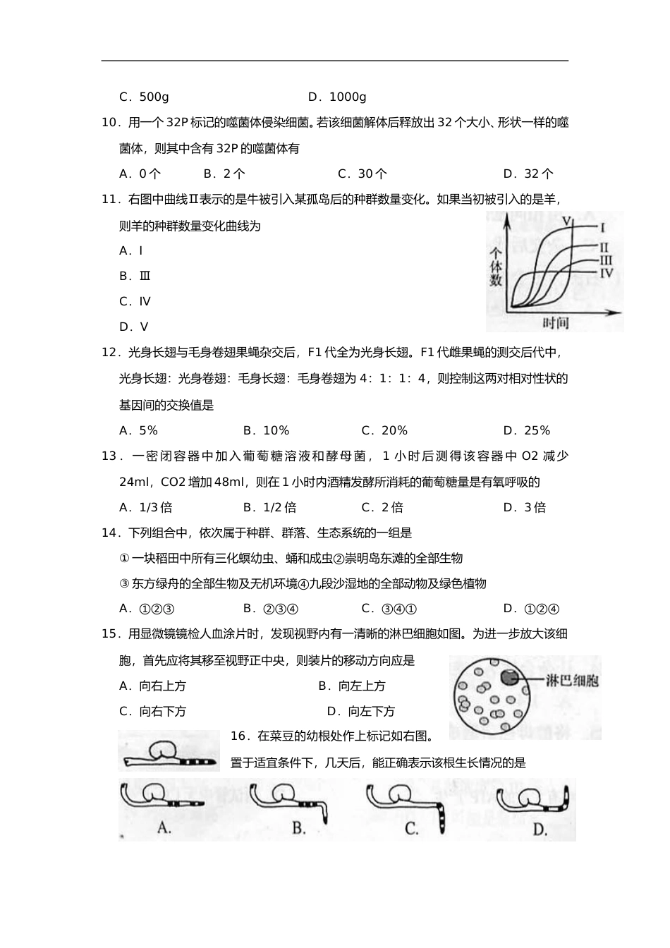 [高考真题]2006年上海市高中毕业统一学业考试生物试卷真题_第2页