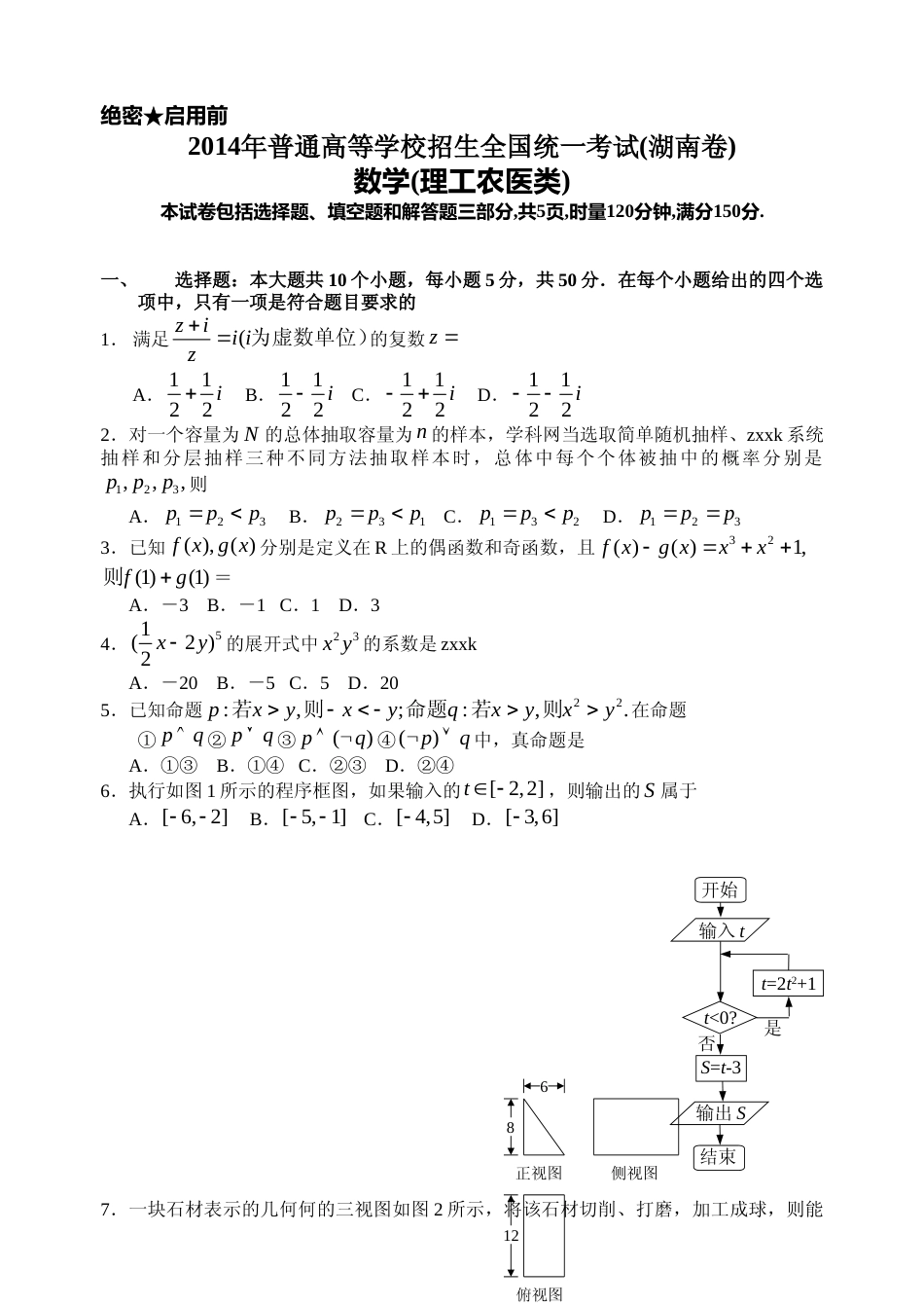[高考真题]2014年湖南高考理科数学试题及答案_第1页