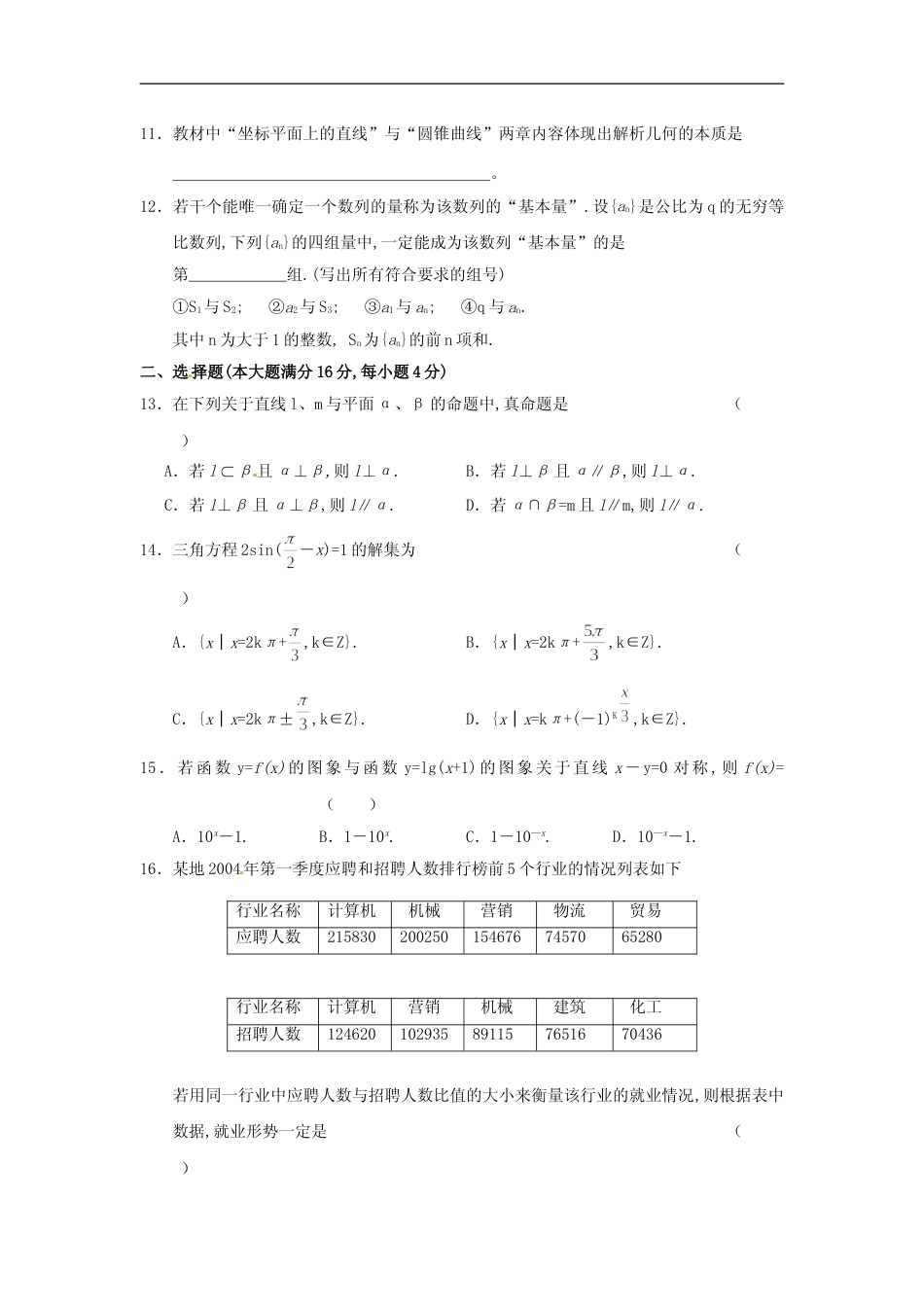 [高考真题]2004年上海高考数学真题(文科)试卷答案_第2页