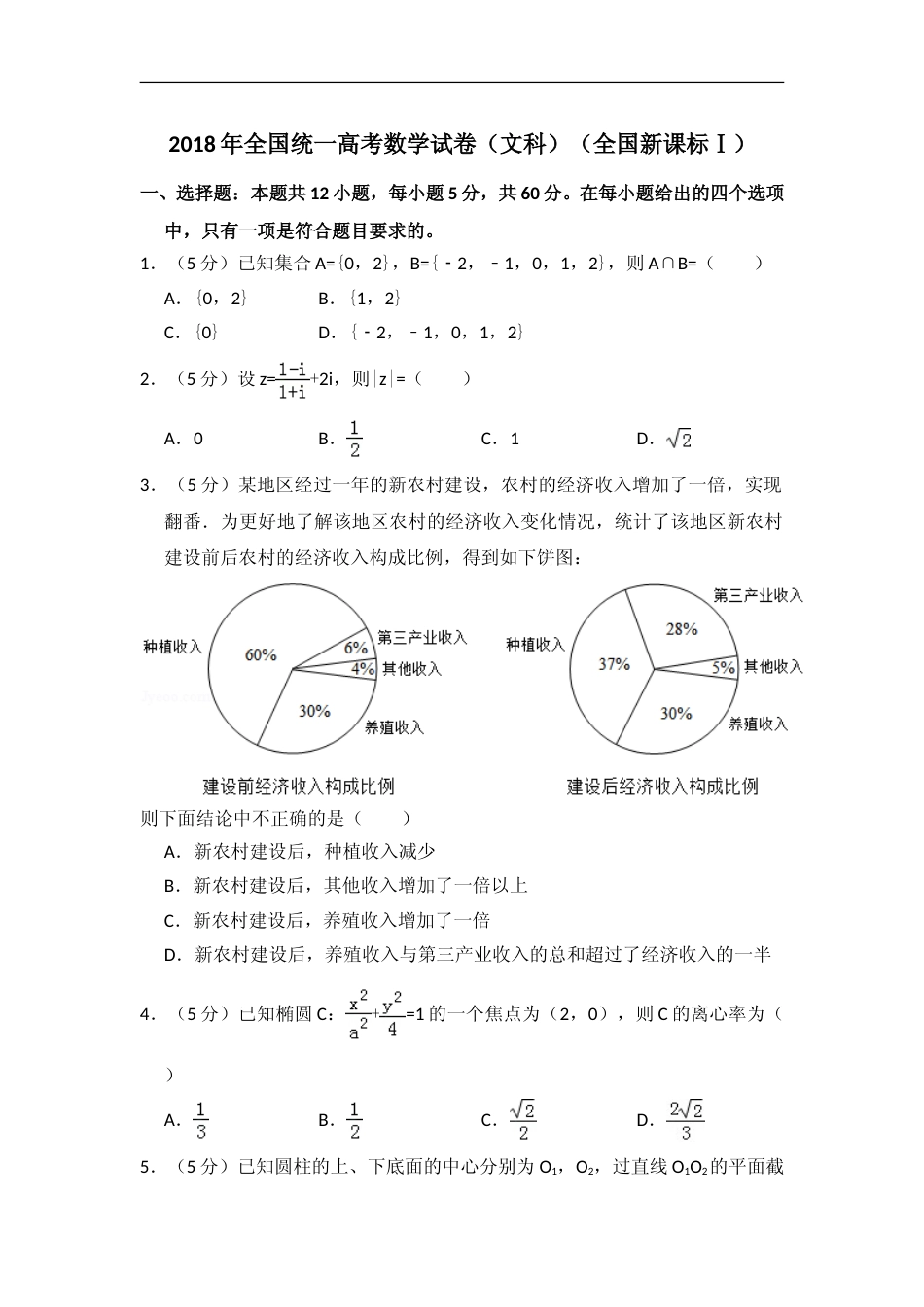 [高考真题]2018年全国统一高考数学试卷(文科)(新课标I)真题解析_第1页