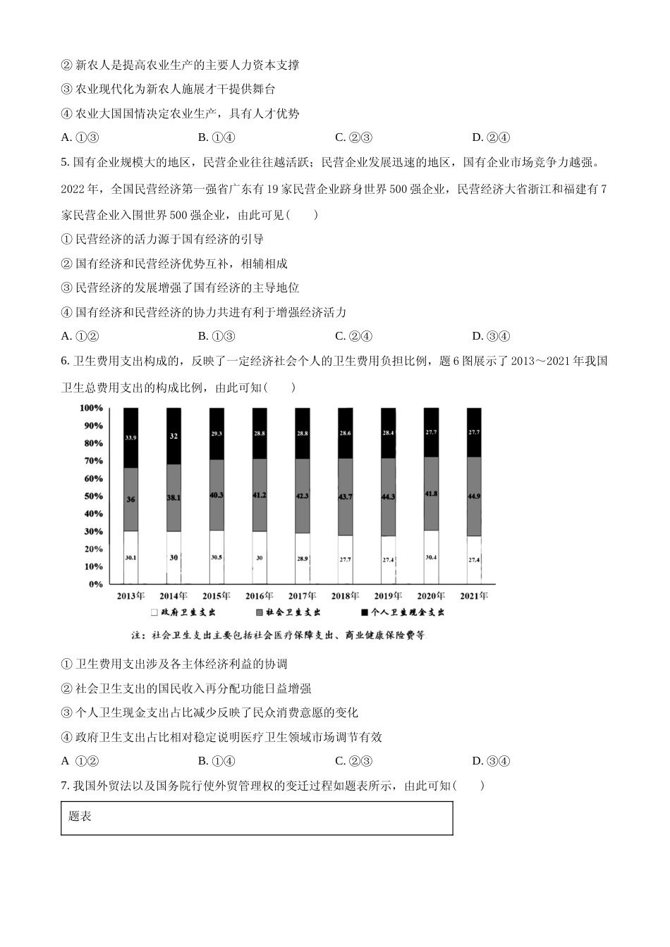 [高考真题]2023年高考政治真题(重庆自主命题)真题_第2页