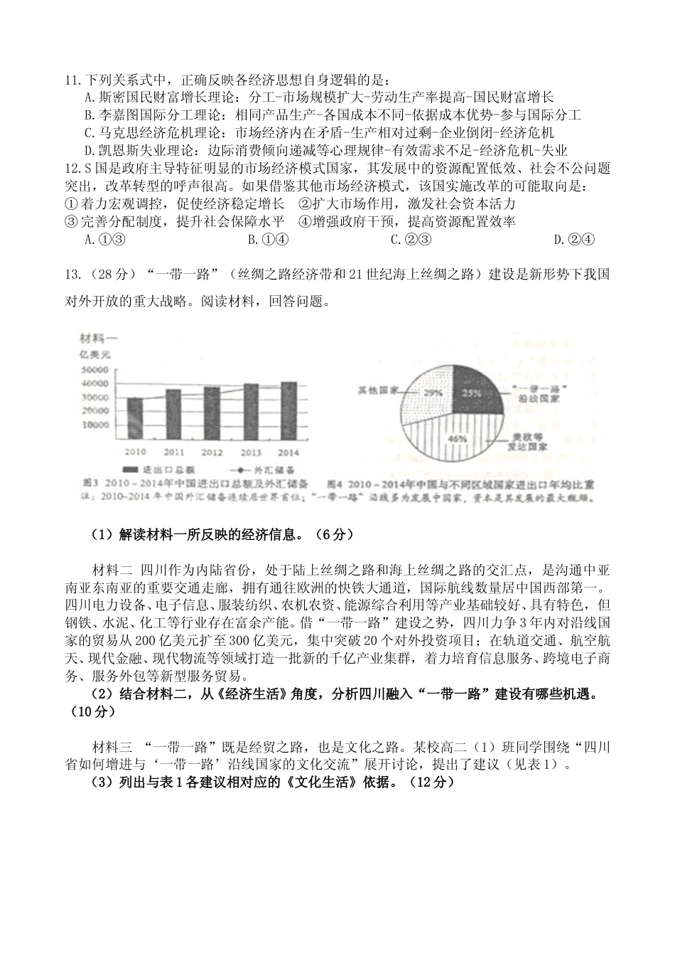 [高考真题]2015年高考四川卷文综政治及参考答案_第3页