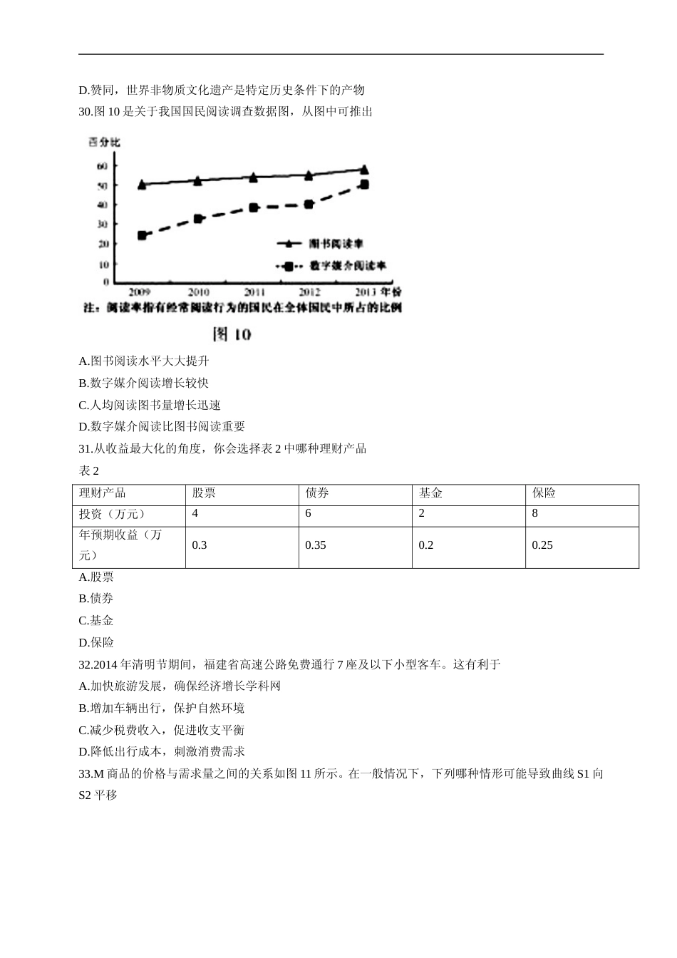 [高考真题]2014年高考福建卷(文综政治部分)真题及答案_第2页