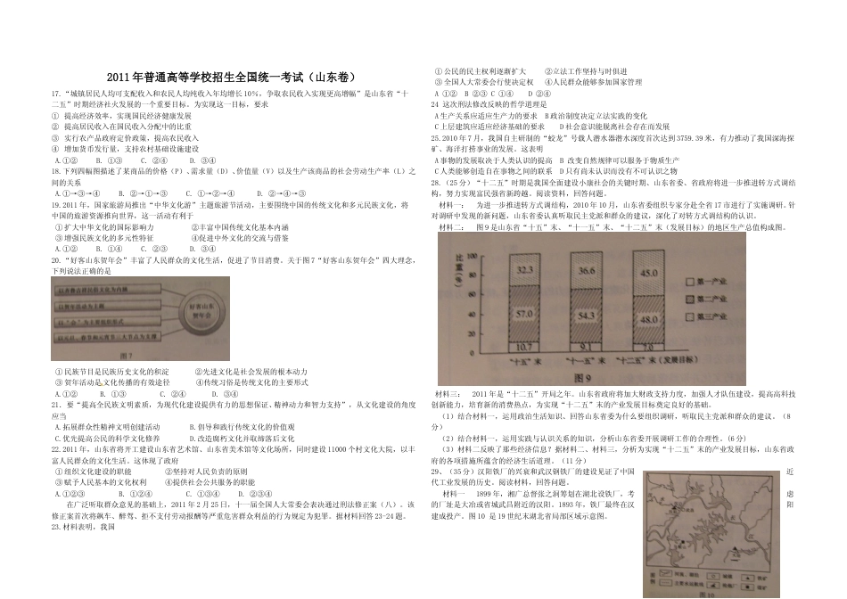 [高考真题]2011年高考真题政治(山东卷)真题_第1页