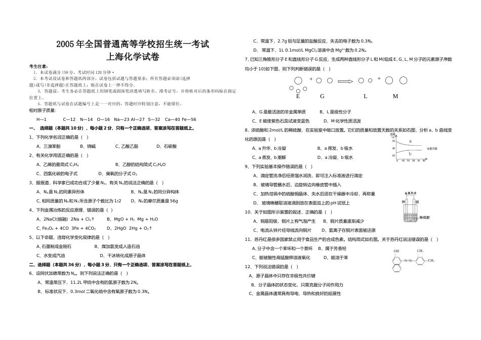 [高考真题]2005年上海市高考化学试题_第1页