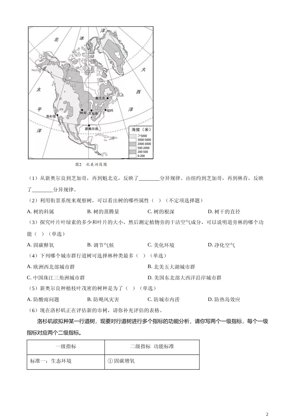 [高考真题]2024年上海市高考地理真题(网络回忆版)真题解析_第2页