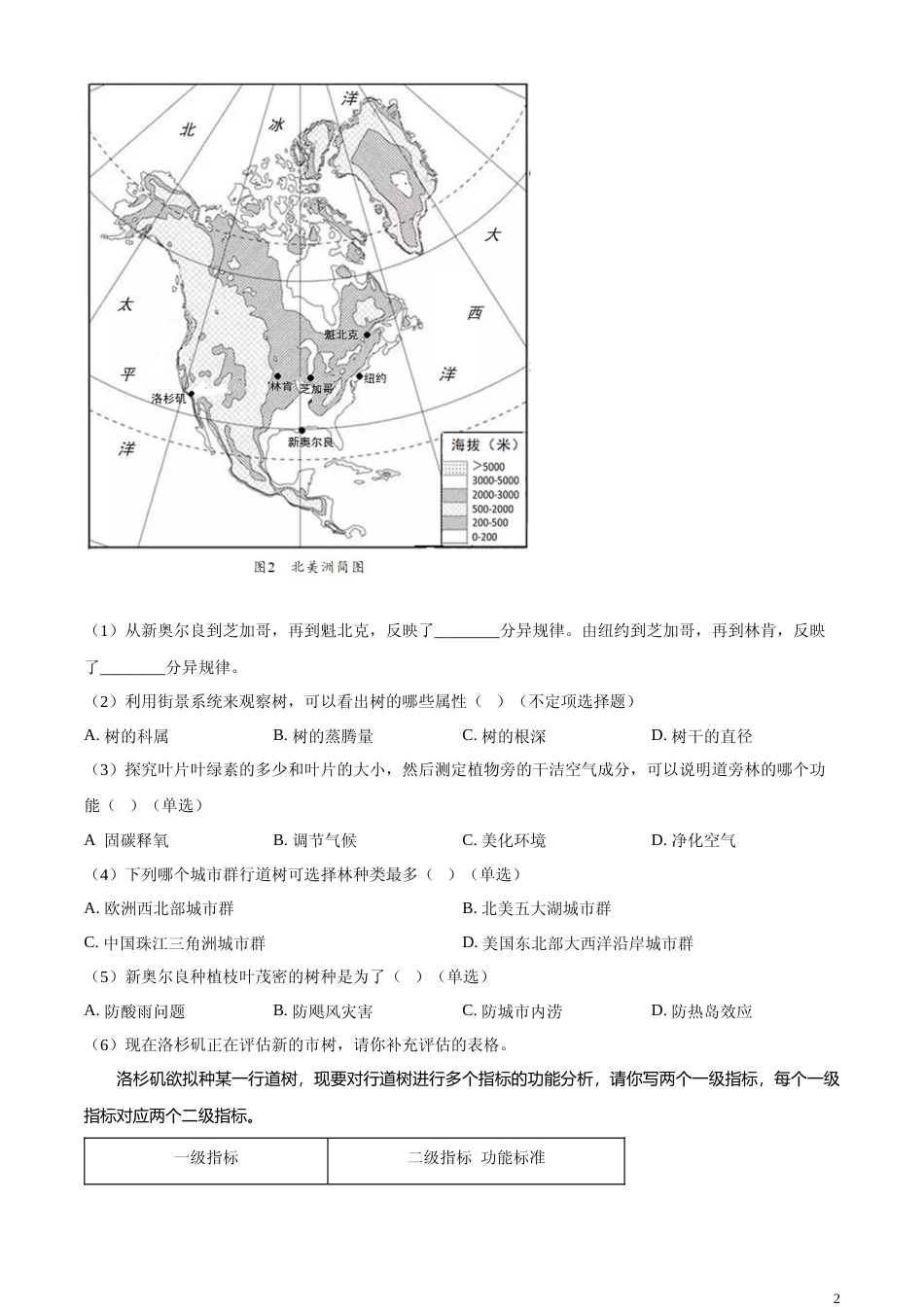 [高考真题]2024年上海市高考地理真题(网络回忆版)真题_第2页