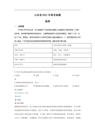 [高考真题]2021年高考真题 地理(山东卷)真题解析