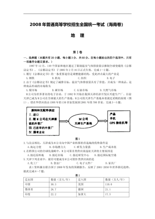 [高考真题]2008年高考地理真题(海南卷)