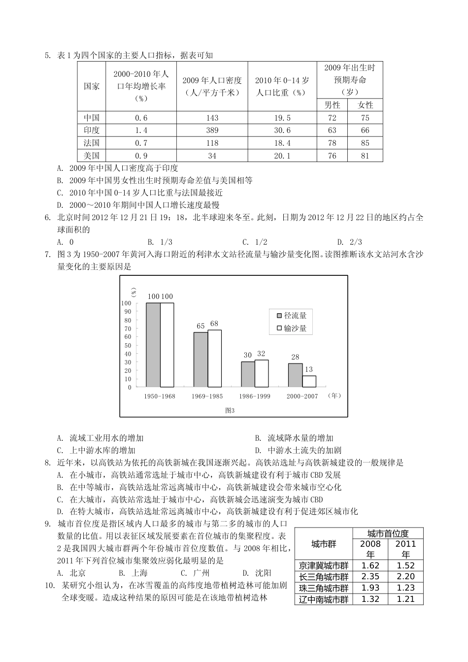 [高考真题]2013年广东高考地理真题_第2页