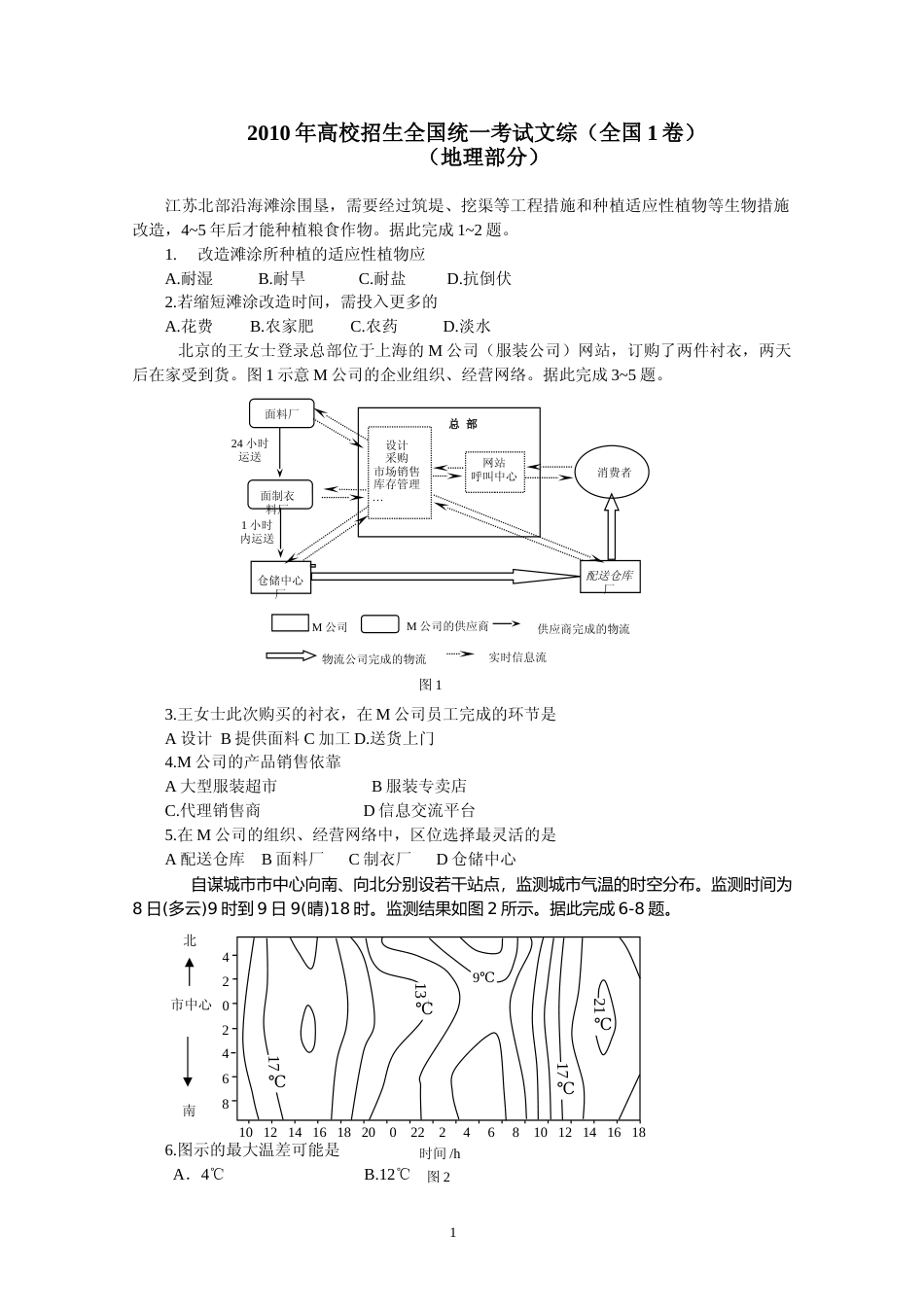 [高考真题]2010年普通高等学校招生全国统一考试陕西地理真题答案_第1页