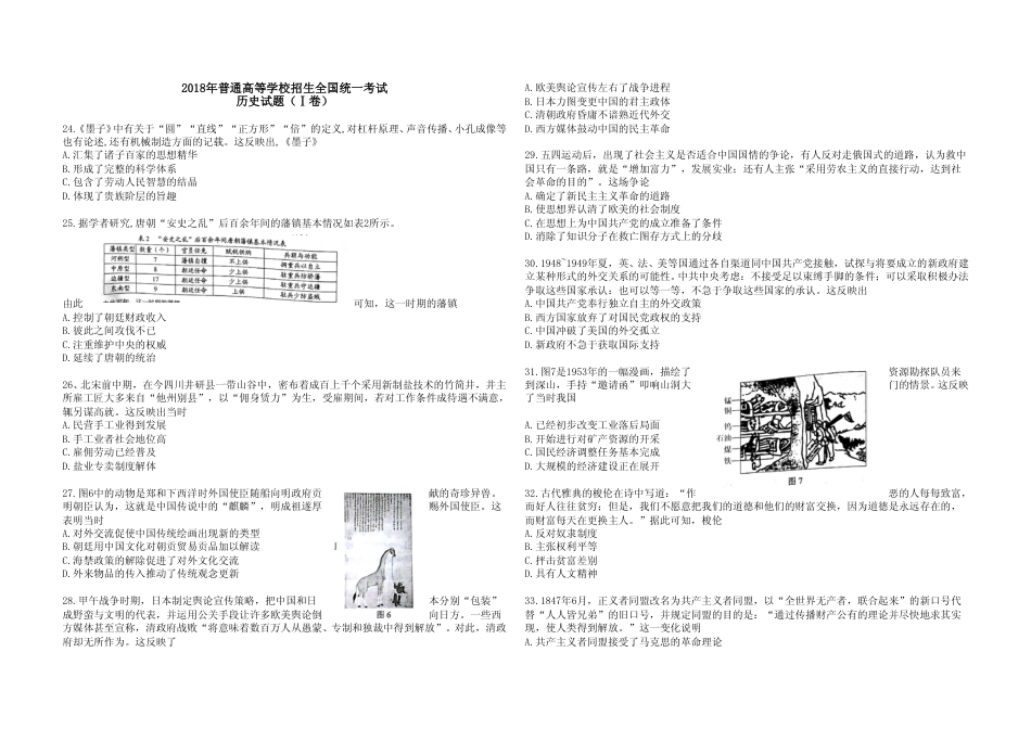 [高考真题]2018年广东高考历史试题及答案_第1页