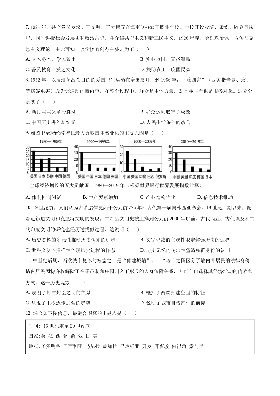 [高考真题]2022年新高考海南历史高考真题_第2页