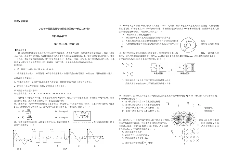 [高考真题]2009年高考真题 物理(山东卷)真题_第1页