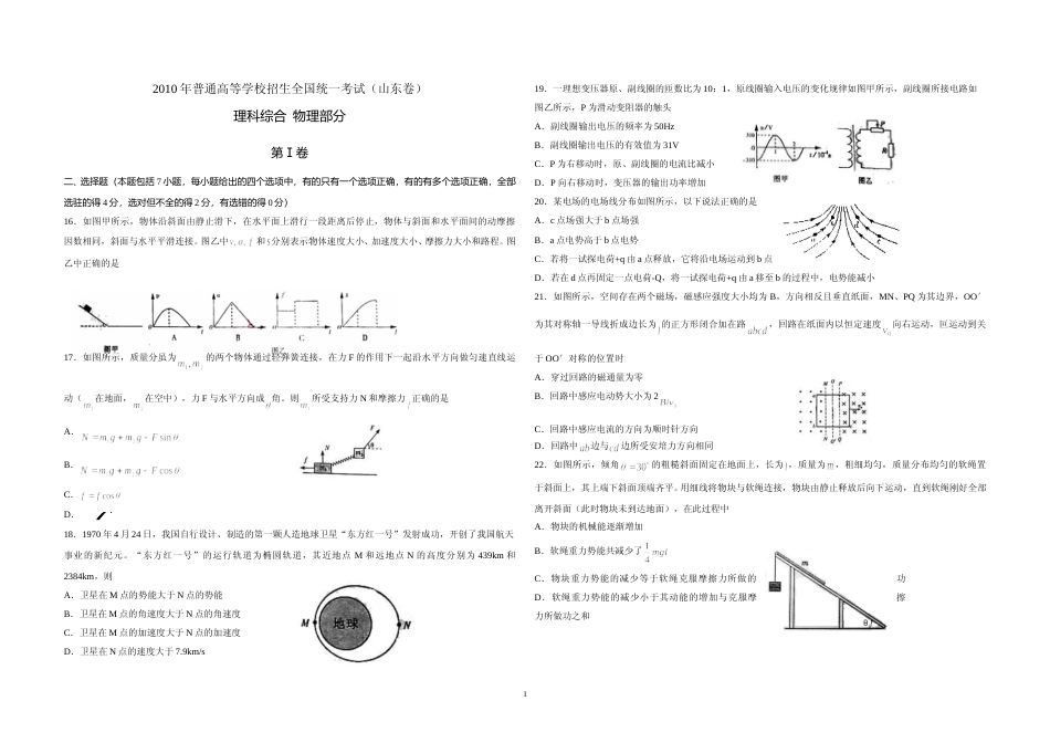 [高考真题]2010年高考真题 物理(山东卷)真题解析_第1页