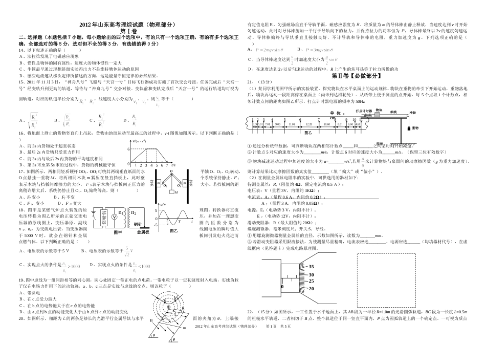[高考真题]2012年高考真题 物理(山东卷)真题解析_第1页