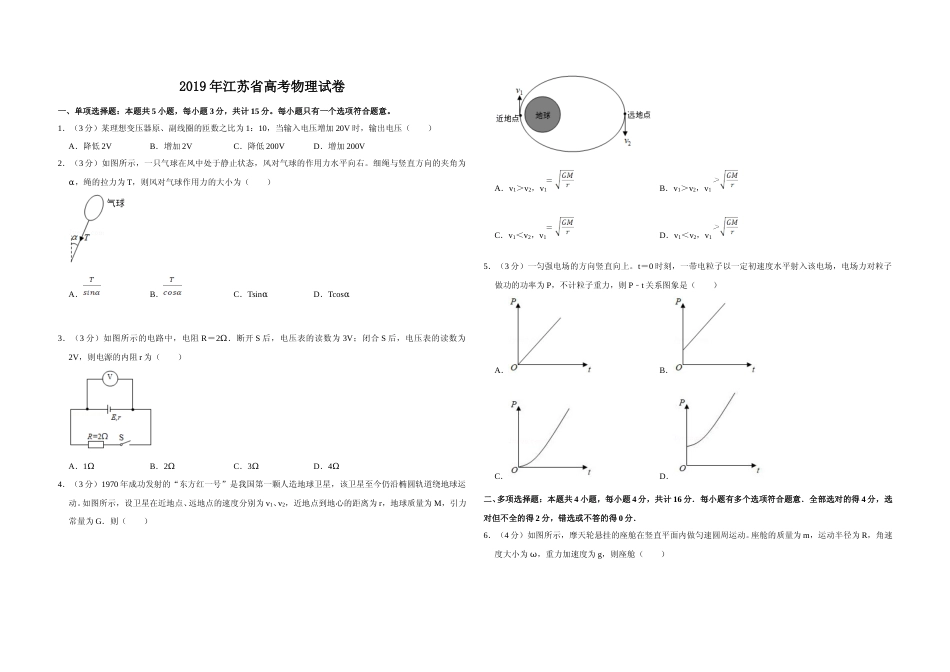 [高考真题]2019年江苏省高考物理试卷   _第1页