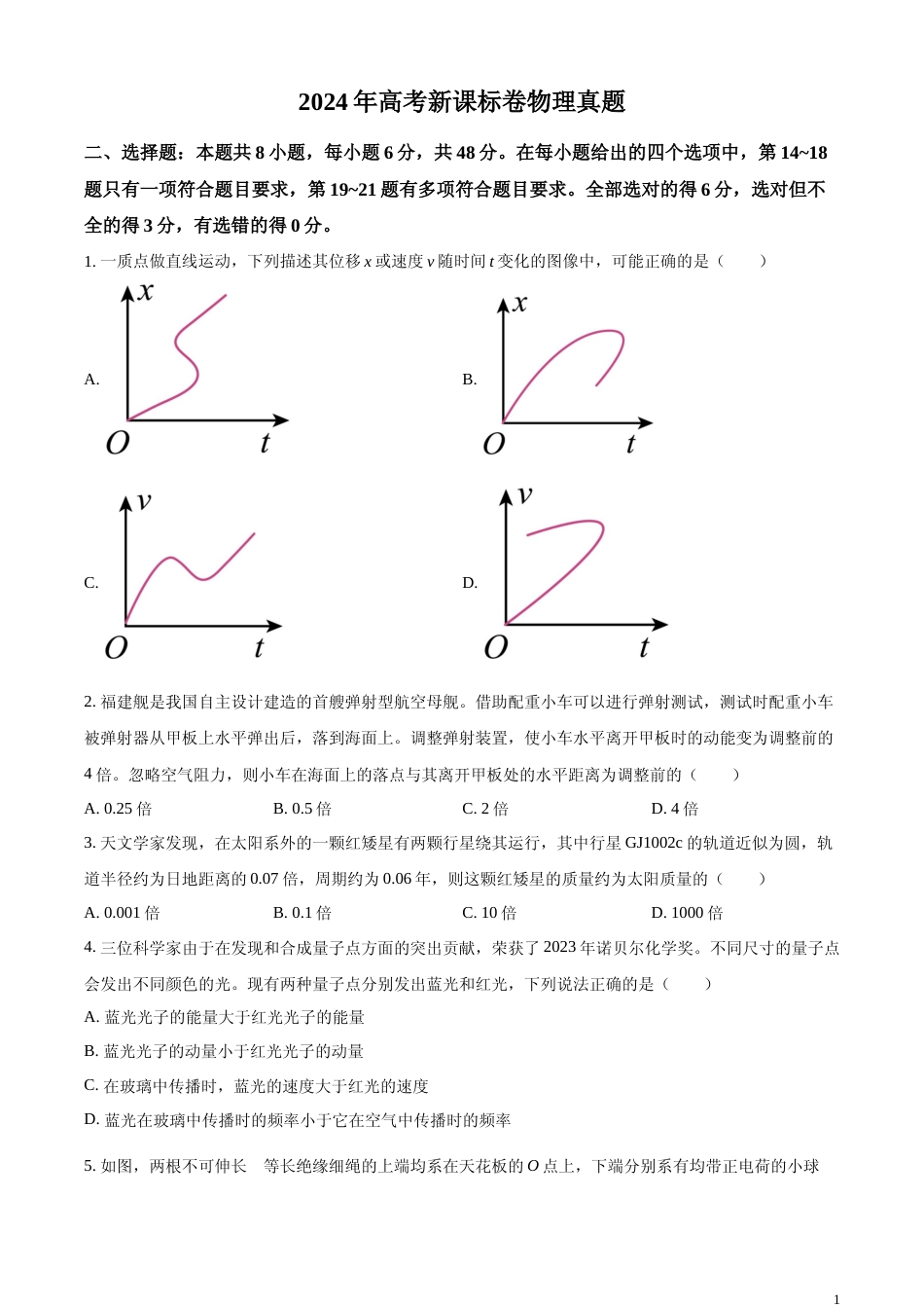 [高考真题]2024年高考新课标卷物理真题真题_第1页