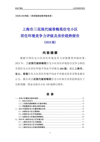 [小区点评]三花现代城香梅苑(上海宝山)小区居住环境竞争力评级及房价趋势分析报告(2024版)