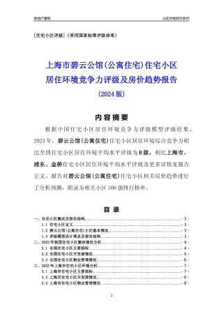 [小区点评]碧云公馆(公寓住宅)(上海浦东)小区居住环境竞争力评级及房价趋势分析报告(2024版)