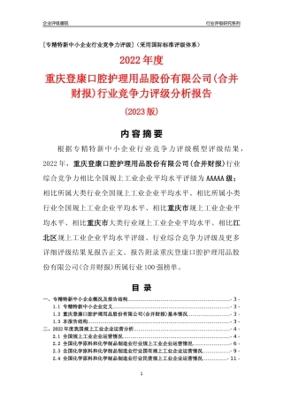 [专精特新]重庆登康口腔护理用品股份有限公司(合并财报)行业竞争力评级分析报告(2023版)