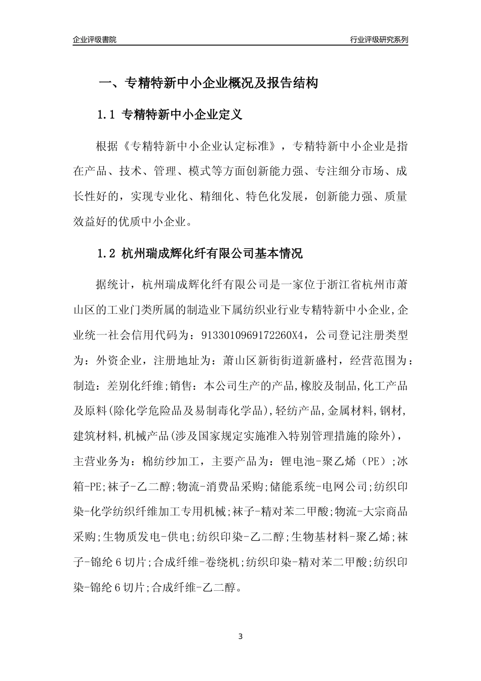 [专精特新]杭州瑞成辉化纤有限公司行业竞争力评级分析报告(2023版)_第3页