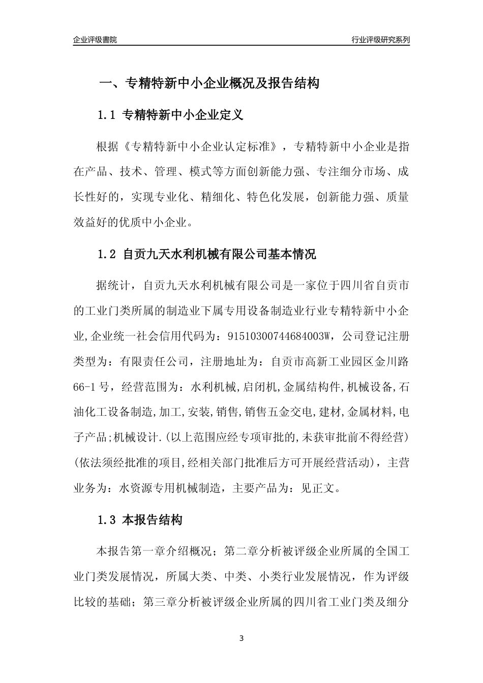 [专精特新]自贡九天水利机械有限公司行业竞争力评级分析报告(2023版)_第3页