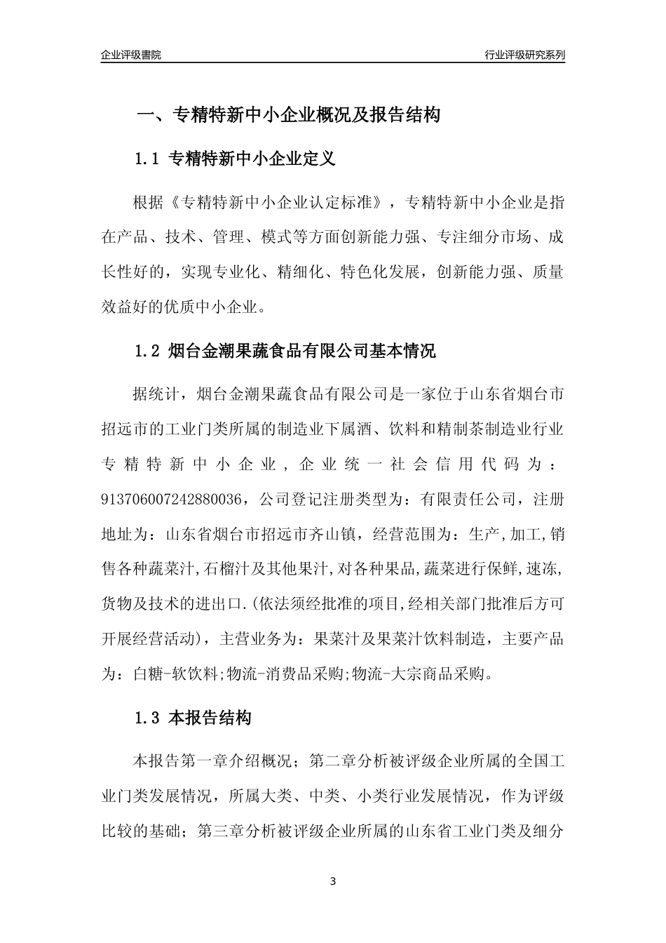 [专精特新]2022年烟台金潮果蔬食品有限公司行业竞争力评级分析报告(2023版).docx_第3页
