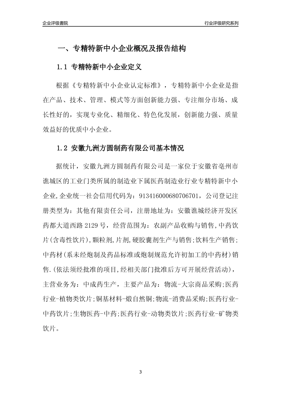 [专精特新]2022年安徽九洲方圆制药有限公司行业竞争力评级分析报告(2023版).docx_第3页