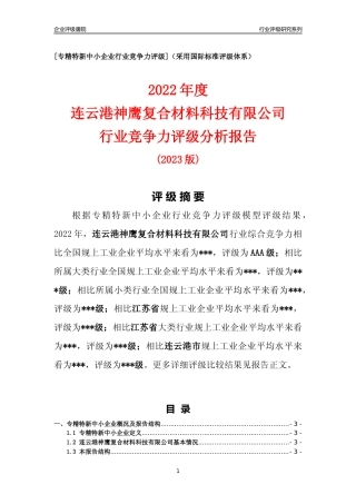 [专精特新]连云港神鹰复合材料科技有限公司行业竞争力评级分析报告(2023版).docx