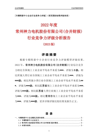 [专精特新]常州神力电机股份有限公司(合并财报)行业竞争力评级分析报告(2023版).docx